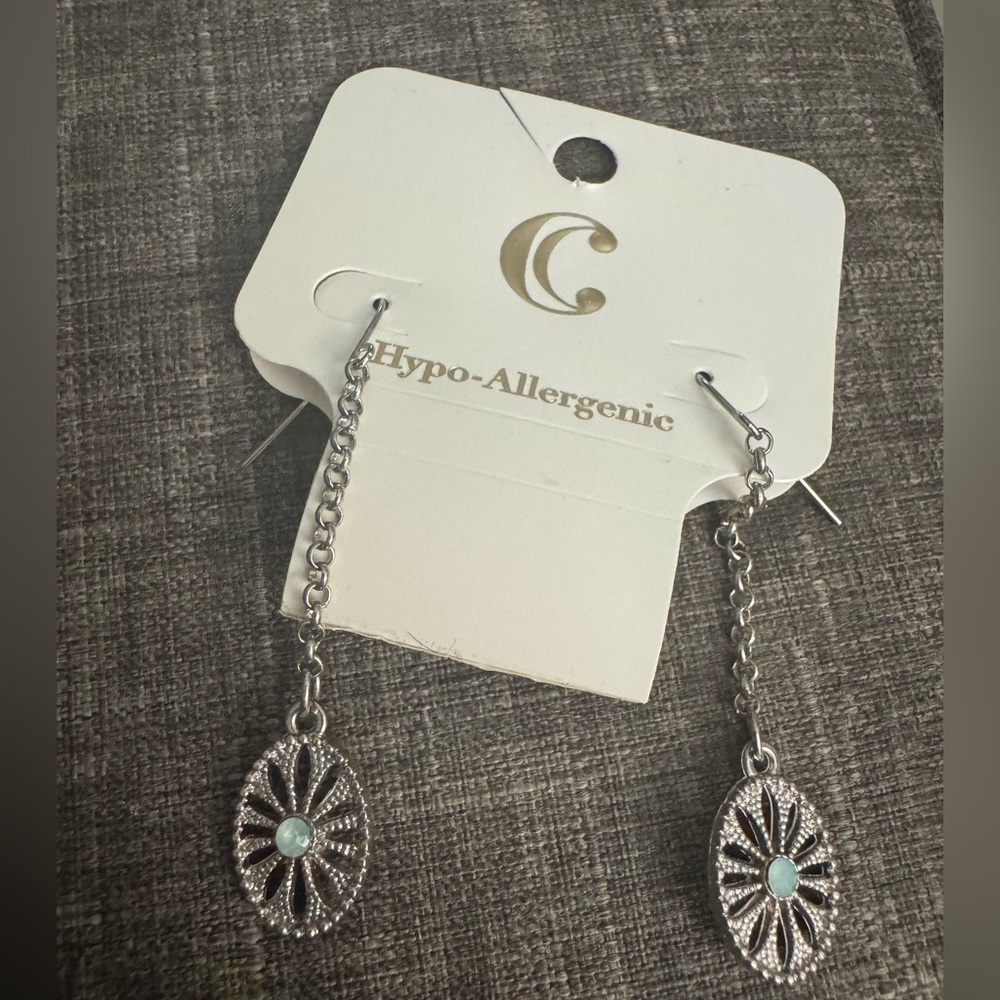 Charming Charlie Silver Chain Earrings with Blue Accents
